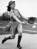 Pro Baseball Pitcher For Rockford Peaches  Caroline Morris  Demonstrating Her Underhanded Delivery