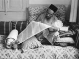 Immigrant Israeli Religious Scholar from Yemen Repairing Scrolls of an Old Torah