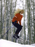 Ski Instructor Carolyn Zinke Flying Down a Slope  Ski Life in Aspen