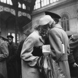 Couple in Penn Station Sharing Farewell Embrace Before He Ships Off to War During WWII