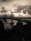 Atmospheric View of the San Francisco Oakland Bay Bridge Viewed from the Oakland Side at Dusk