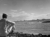 US Sailor Watching Navy Vessels on the Horizon