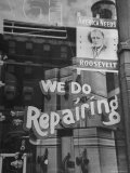 Franklin D Roosevelt Poster Hanging in a Repair Store Window on Madison Avenue