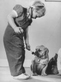 Little Girl Playing with Dog