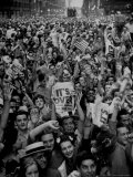 Jubilant Crowd Screaming and Flag Waving as They Mass Together During Vj Day Celebration  State St