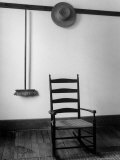 Hanging Broom  Hat on Rail and Rocking Chair in Shaker Room  Hancock  Massachusetts