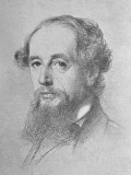Artist's Sketch of Head of English Novelist Charles Dickens Above the Author's Autograph