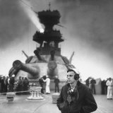Search Light Beaming from Tower of US Navy Battleship