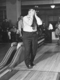 Art Gebhart Covering His Eyes After He Rolls the Ball