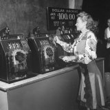 Woman Participating in WWII War Bond Rally in Gambling Casino