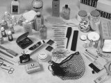 Display of Various Beauty Aids Used by Average American Woman