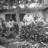 Mrs Arthur Campbell and Her Daughter Working in Their Garden