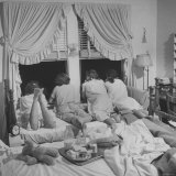 Teenage Girls at a Slumber Party Talking to Boys Who Are Standing Outside