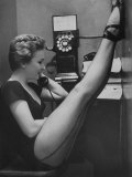 Dancer Mary Ellen Terry Talking with Her Legs Up in Telephone Booth