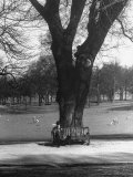 Man Sitting on a Bench and Reading a Newspaper in the Park