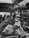 Carol Fleckles Cooling Off Her Feet as Girls Doze En Route from Lucerne to Visp on a Hot Afternoon
