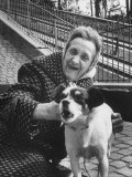 Elderly Woman with Pet Dog "Miquette" on Steps of Montmartre