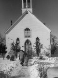 Family Going to Church on Sunday in Winter