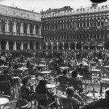 Crowd in Piazza San Marco Tables at Cafe Florian in Foreground