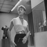 Model Jean Patchett Modeling Well Chosen Jewelry  Setting Off Classic Blouse of White Rayon Jersey