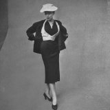 French Model Clad in Waistcoat with Box Jacket Outfit by Designer Christian Dior at Fashion Show