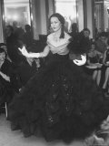 French Model Showing Off a Black Evening Gown by Castillo at Lanvin During Fashion Show