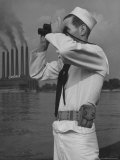 Coast Guard Patrolling Mississippi River Opposite East Saint Louis Power Plant