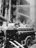 Firemen Fighting a Fire During Icy Weather
