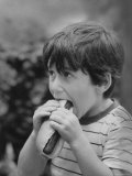 Boy Eating Hot Dog