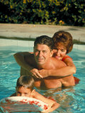 California Governor Candidate Ronald Reagan  Wife Nancy and Son in Swimming Poll at Home on Ranch