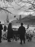 Attendant Feeding Pigeons in Red Square