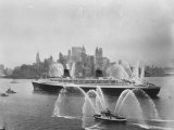 Fireboats Greeting the SS France  as It Enters the New York Harbor on Its Maiden Voyage