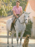 California Governor Candidate Ronald Reagan Riding Horse Outside at Home on Ranch