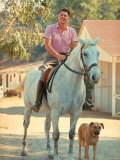 California Governor Candidate Ronald Reagan Riding Horse Outside at Home on Ranch