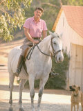 California Governor Candidate Ronald Reagan Riding Horse Outside at Home on Ranch
