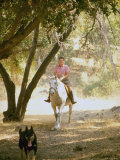 California Governor Candidate Ronald Reagan Riding Horse Outside at Home on Ranch