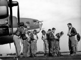 B-17 Flying Fortress Crew of 8th Bomber Command Donning Their Flying Gear Upon Arrival by Jeep