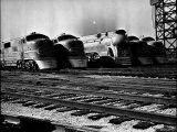 Super Chief and El Capitan Locomotives from the Santa Fe Railroad Sitting in a Rail Yard