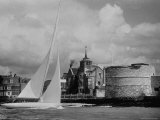 British Yacht Sceptre in Portsmouth Harbor  Making Trail Run For America's Cup Race