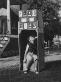12 Year Old Kid Astronomer Cecily Resnick Observing the Area Inside of Her Homemade Planetarium