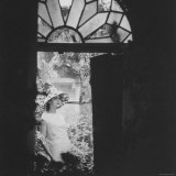 White Wool Dress with Taffeta Hat and Rose Design  by Cuban Designer  Ferreras