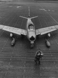 Jet Used Both as Fighter Bombers and Fighter Interceptors Sitting on Airstrip