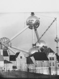 Atomium Towering over Belgian Folklore Exhibit at Brussels World's Fair