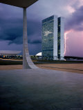Oscar Niemeyer Designed Twin Towers For Congress in Brasilia with Lightning Bolt