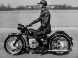 German Made BMW Motorcycle with a Rider Dressed in Black Leather