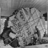 Redwood Tree Section Lowered to the Floor of the US Pavilion  Brussels World's Fair
