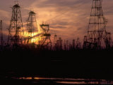 Oil Derricks at Sunset at Baku  Azerbaijan  Ussr
