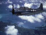US Navy SBD Dauntless in Flight During Palau Islands Air Raid Attack