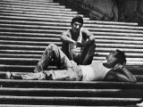 Two Young Italian Workmen Loafing on the Spanish Steps During Lunch Hour