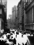 Pedestrians and Traffic on Wall Street in Front of the New York Stock Exchange